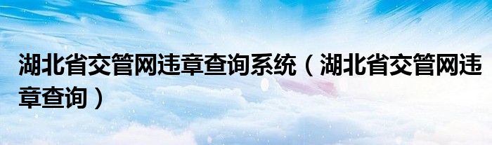 湖北省交管网违章查询系统（湖北省交管网违章查询）