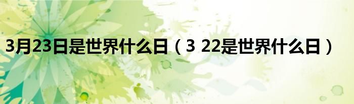 3月23日是世界什么日（3 22是世界什么日）