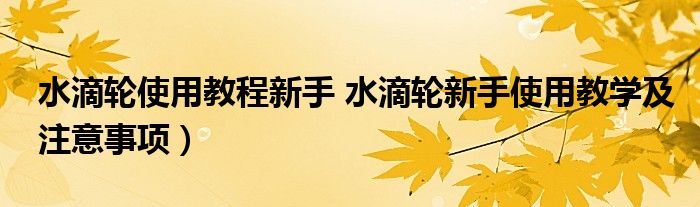 水滴轮使用教程新手 水滴轮新手使用教学及注意事项）