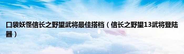 口袋妖怪信长之野望武将最佳搭档（信长之野望13武将登陆器）